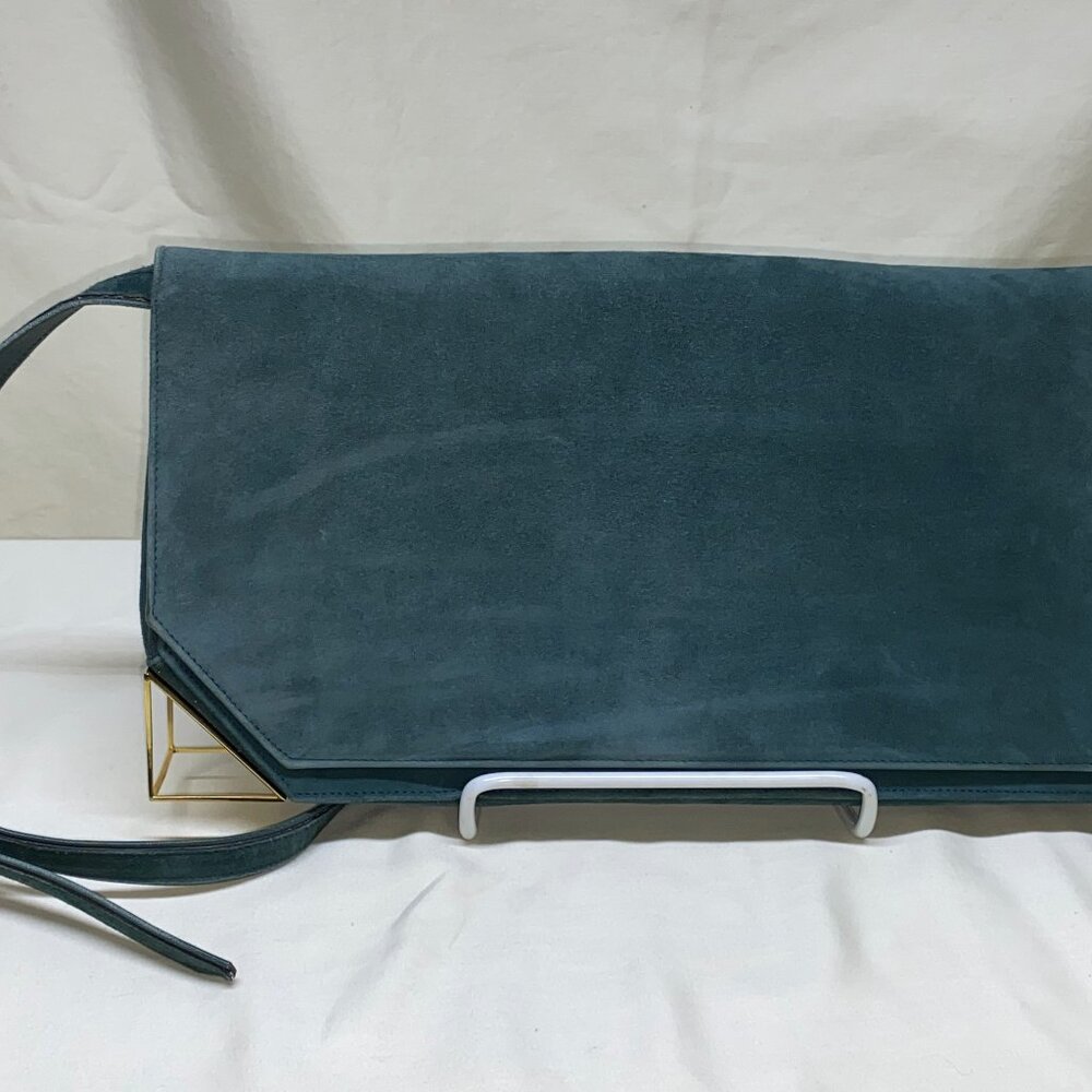 Vintage Bruno Magli Green Suede Envelope Clutch with Long Strap